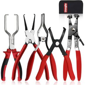 5Pcs Fuel Line Pliers Set, Fuel Line Disconnect Pliers,Fuel Filter Caliper, Hose Clamp Caliper, Hose Remover Plier, 30 Degree Disconnect Pliers Set for Auto Maintenance with Portable Tool Bag