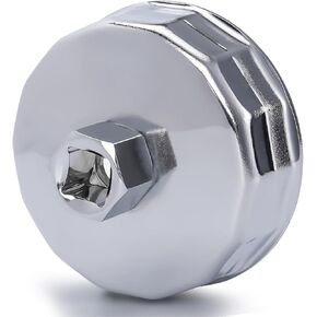 74mm 14Flutes Oil Filter Cap Wrench Removal Tool Socket Compatible with Mercedes Benz, Audi, Sprinter, VW, Porsche, Volkswagen, Mazda, Heavy-Duty Silver Alloy Steel