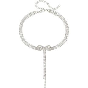 Bow Tassel Necklace Boho Butterfly Trendy Dainty Choker Sparkly Nice Chunky Short Crystal Rhinestone Bow Butterfly Pendant Necklace for Women Wedding BirthdayProm Party Bar