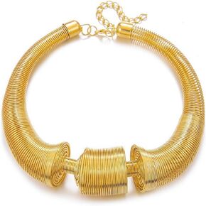 Women's Metallic Chunky Gold Tone Collar Necklace 18K Gold Plated Statement Cool Tribal African Unique Necklace Fashion Costume Jewelry