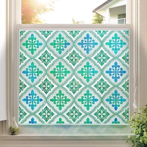Coavas Decorative Window Privacy Film - Faux Stained Glass Window Film with Floral Design, Static Cling Non-Adhesive Covering UV Blocking for Doors, Bathrooms & Home Decor (17.5x78.7 Inch)