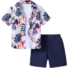 GORGLITTER Boy's Two Piece Shorts Set Tropical Button Down Shirt Elastic Waist Shorts Vacation Outfit