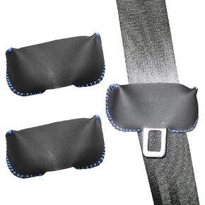 2PCS Leather Seat Belt Buckle Cover Car Seatbelt Fixing Buckle Decorative Protector for Most Vehicles Anti-Scratch Noise Reduction Black with Blue Stitch