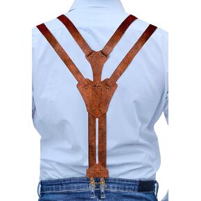 Genuine Leather Suspenders For Men Heavy Duty with Strong Clips