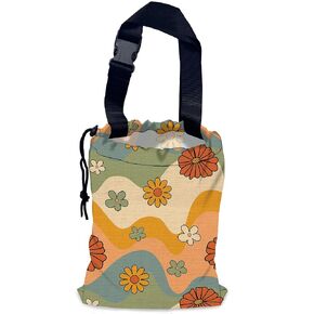 Groovy Floral Waves Car Garbage Bag,Waterproof Small Car Trash Bag Hanging Back of Seat,Drawstring Hanging Car Trash Bag with Adjustable Buckle for Car Accessories