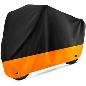 Motorcycle Cover All Season Universal Waterproof Sunscreen Outdoor Protection with Lock-Holes & Storage Bag Fits up to 96" Motorcycles Vehicle Cover (XL Black&Orange)