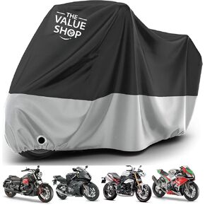 Motorcycle Covers: 420D Heavy-Duty Motorcycle Cover—Waterproof Outdoor Bike Cover Storage with Nano Material, Lock Holes, Air Vents, and 5 Reflective Strips(96"x43.3"x55")