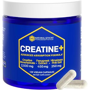 Creatine Monohydrate - 2500mg Creatine Pills - 450mg Fenugreek Extract & 250mg Himalayan Pink Salt - Supports Brain Health, Endurance & Muscle Building - Advanced Absorption Formula - 120 Capsules