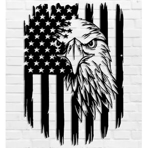 American Eagle Metal Wall Art American Flag Wall Decor Eagle Wall Signs Fourth of July Independence Day Decorations Metal Wall Decor For Home Office Living Room Indoor Outdoor ( Black 11.2 x 16.6 In )