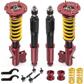 Lowering Coilovers Struts Compatible for 2005-2014 Ford Mustang Front & Rear Shocks Adjustable Height Suspension Coil Spring Strut, Excludes Shelby GT500 (Set of 4)(Yellow)