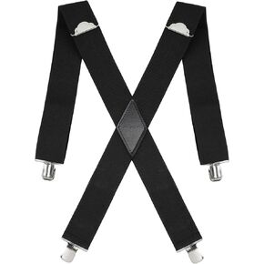 Classic Men's Suspender: 2 Inch Wide, Sturdy Clips, X-Back, Adjustable Elastic Work Suspenders Solid Color
