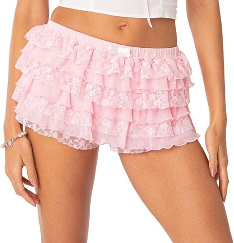 Luckinbaby Women Cute Lace Bloomer Shorts Low Rise Ruffle Layered Mini Shorts Tiered Lounge Bottoms Boy Shorts Y2k Pettipants in Kuwait
