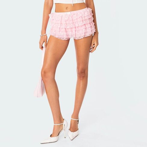 Luckinbaby Women Cute Lace Bloomer Shorts Low Rise Ruffle Layered Mini Shorts Tiered Lounge Bottoms Boy Shorts Y2k Pettipants in Kuwait