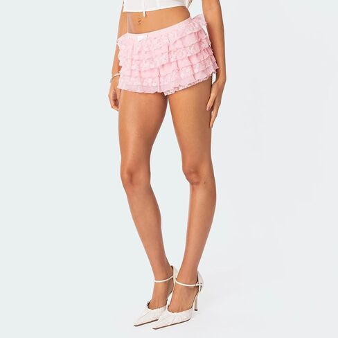 Luckinbaby Women Cute Lace Bloomer Shorts Low Rise Ruffle Layered Mini Shorts Tiered Lounge Bottoms Boy Shorts Y2k Pettipants in Kuwait