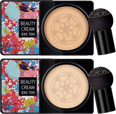 NUIBO 2PCS Air Cushion CC Cream Mushroom Head, Moisturizing Concealer Makeup Base, Primer Liquid Foundation Long Lasting with Two Mushroom Makeup Sponges 【Natural X 2】【Screw lid】 in Saudi Arabia