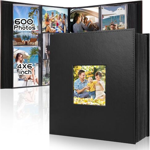 Colemoly Leather Photo Album 4x6 600 Photos Large Capacity Albums Holds 600 Horizontal and Vertical Pictures for Wedding, Graduation, Record Memories(Black, 600 Pockets) in Kuwait