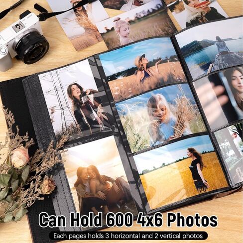 Colemoly Leather Photo Album 4x6 600 Photos Large Capacity Albums Holds 600 Horizontal and Vertical Pictures for Wedding, Graduation, Record Memories(Black, 600 Pockets) in Kuwait