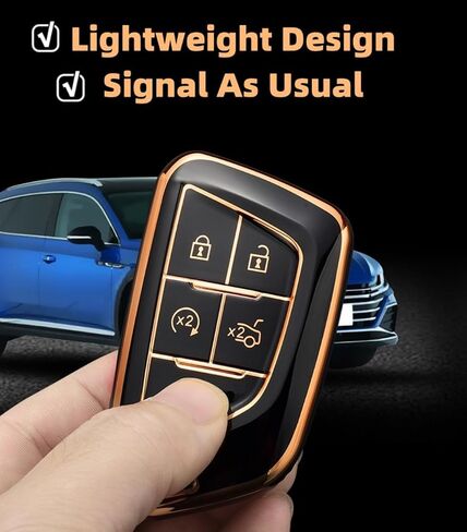 Key Fob Cover for Cadillac with Key Chain, Soft TPU Car Key Case Shell Protector Fit for Escalade CT4 CT6 CT5 XTS XT4 XT5 ATS (Black-Gloden, 6 Buttons) in Saudi Arabia