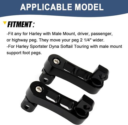 Foot Peg Extension 2 1/4" Adjustable Passenger Peg Mounts Highway Peg Clamps Male Mount Bracket Fit For Harley Touring Road King Street Glide Road Glide Sportster Dyna Fat Bob Softail (Black) in Saudi Arabia