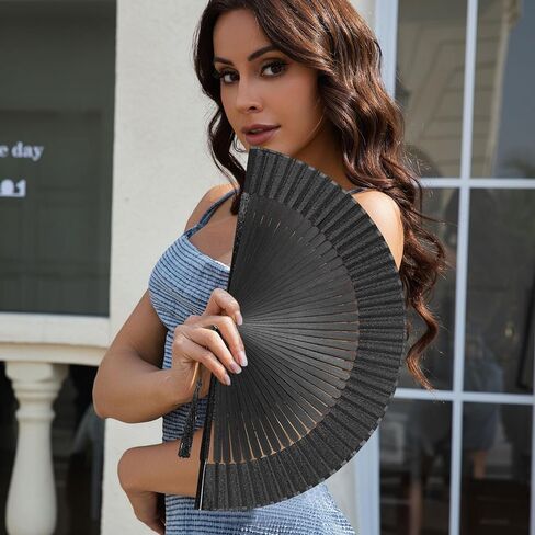 Hand Fans for Women Foldable, Folding Fans Handheld Fan Chinese Japanese Vintage Bamboo Silk Foldable Fan for Dance Music Festival Gift (Brown-Bamboo-S) in Kuwait