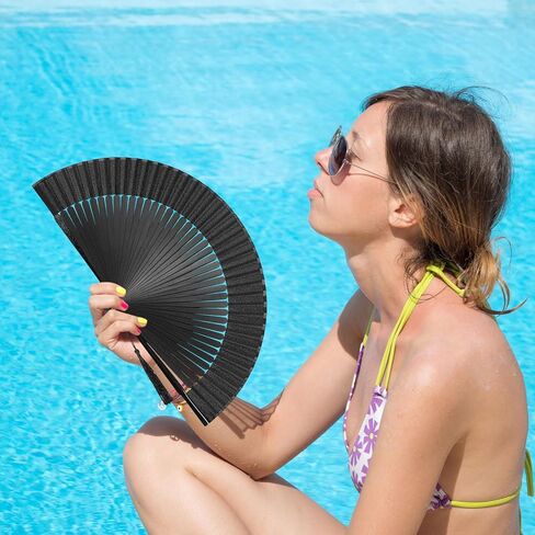 Hand Fans for Women Foldable, Folding Fans Handheld Fan Chinese Japanese Vintage Bamboo Silk Foldable Fan for Dance Music Festival Gift (Brown-Bamboo-S) in Kuwait