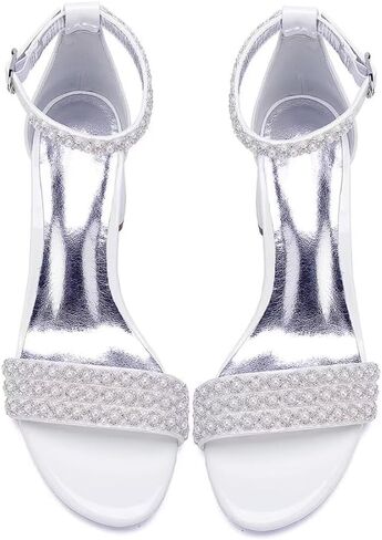 Block Heels Pearls Wedding Sandals Open Toe Ankle Strap Evening Party Summer Shoes in Saudi Arabia