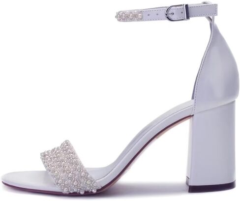 Block Heels Pearls Wedding Sandals Open Toe Ankle Strap Evening Party Summer Shoes in Saudi Arabia