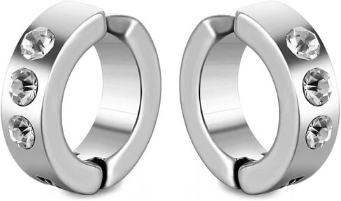 Punk Rock Stainless Steel Three Cubic Zirconia Huggie Ear Clip On Earrings in Saudi Arabia