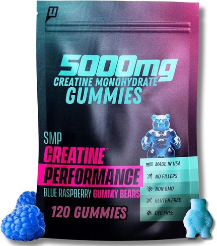 Creatine Monohydrate Gummies, 5g Creatine 30 Servings, Fast Absorbing for Men and Women, Supports Strength Muscle and Performance - 120 Count - Blue Raspberry, Premium All Natural in Saudi Arabia