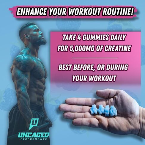 Creatine Monohydrate Gummies, 5g Creatine 30 Servings, Fast Absorbing for Men and Women, Supports Strength Muscle and Performance - 120 Count - Blue Raspberry, Premium All Natural in Saudi Arabia