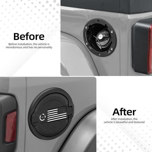 غطاء حشو الوقود غطاء غلاف الغاز الأسود متوافق مع Jeep Wrangler 2018-2024 JL & JLU 2 Door و 4 door + us flag sticker ، aluminium + abs accessories in Kuwait