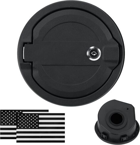غطاء حشو الوقود غطاء غلاف الغاز الأسود متوافق مع Jeep Wrangler 2018-2024 JL & JLU 2 Door و 4 door + us flag sticker ، aluminium + abs accessories in Kuwait