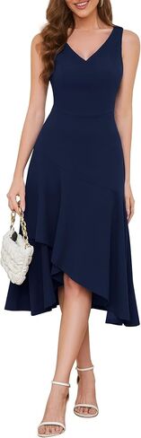Aupuls Women Midi Cocktail Dresses v Neck High Low Illal Party Evening Wedding Dresses in Kuwait