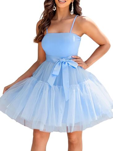 Kaei&Shi Poofy Short Tulle Dress,Spaghetti Strap Semi Formal Dresses for Women,Elegant Birthday Outfit Homecoming Cocktail in Saudi Arabia