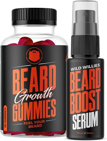 Wild Willies Growth Growth Dual Thual: Growth Growth Growth Mit و Merum Kit للرجال - البيوتين ، الكافيين وزيت النمو الأساسي لشعر الوجه الكامل ، فيتامينات اللحية وتحسين نمو اللحية in Kuwait