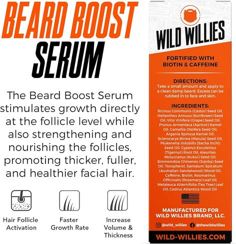 Wild Willies Growth Growth Dual Thual: Growth Growth Growth Mit و Merum Kit للرجال - البيوتين ، الكافيين وزيت النمو الأساسي لشعر الوجه الكامل ، فيتامينات اللحية وتحسين نمو اللحية in Kuwait