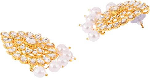 Efulgenz Kundan Necklace Indian Jewelry Kundan Crystal Faux Pearl Necklace Set Bollywood Wedding Choker Necklace Earrings Maang Tikka Bridal Set for Women in Saudi Arabia