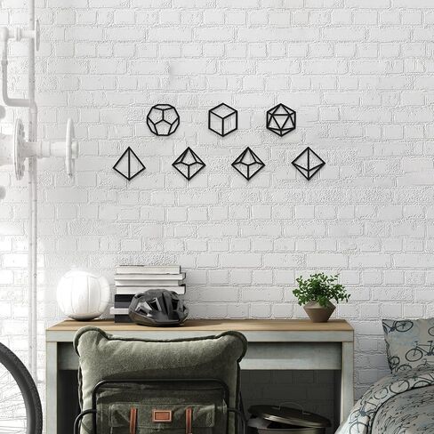 Amyhill 7 Pcs Dice Wall Art Wooden Dice Wall Decor Tavern Wooden Outline Decoration Geometric Home Decor for Bedroom Living Room Teenager Boy Game Room(Black) in Kuwait