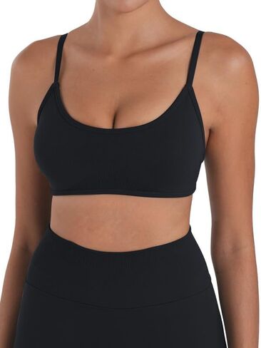 Sunzel Women's Open Back Sports Bra Strapplable Spaghetti Strap سلس منخفض التأثير على التمرين الرياضي صدرية اليوغا مع منصات قابلة للإزالة in Kuwait