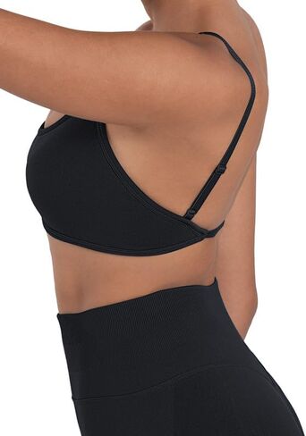 Sunzel Women's Open Back Sports Bra Strapplable Spaghetti Strap سلس منخفض التأثير على التمرين الرياضي صدرية اليوغا مع منصات قابلة للإزالة in Kuwait