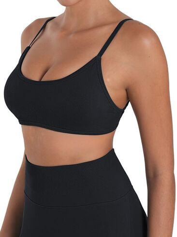 Sunzel Women's Open Back Sports Bra Strapplable Spaghetti Strap سلس منخفض التأثير على التمرين الرياضي صدرية اليوغا مع منصات قابلة للإزالة in Kuwait