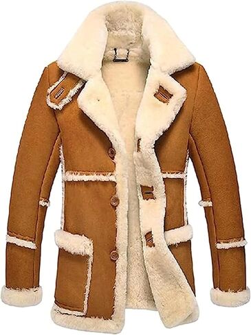 Men's Vintage Sheepskin Jacket Fur Leather Jacket Shearling Coat Jacket in Saudi Arabia