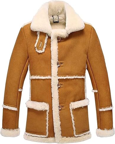 Men's Vintage Sheepskin Jacket Fur Leather Jacket Shearling Coat Jacket in Saudi Arabia