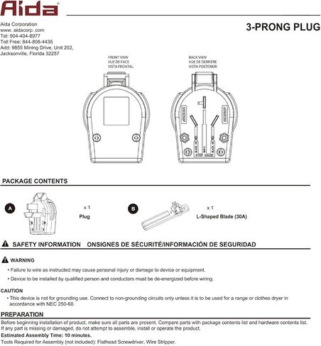 AIDA 10-30R Dryer Outlet 30-Amp 3-Pole, 3-Wire 125/250-Volts Non-grounding Heavy Duty Flush Mount Power Receptacle for Dryer, Space Heaters, UL Listed, 030626 in Saudi Arabia