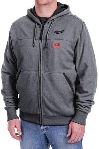 Milwaukee Hoodie Hoodie Kit M12 12V Lithium -ion مناطق الحرارة الأمامية والخلفية - البطارية والشاحن المشمولة - (كبير ، رمادي) in Saudi Arabia