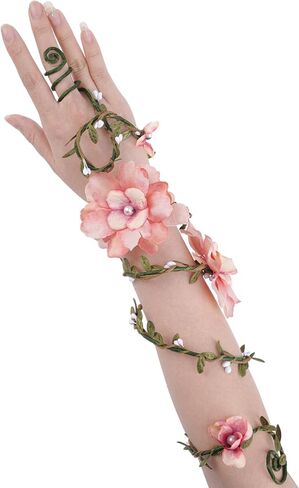 FRESHME Renaissance Fairy Flower Arm Wrap - 1 PC Elf Arm Cuff Bracelet with Pink Flowers Woodland Forest Mother Nature Costume Poison Ivy Costume Fantasy Renfaire Cosplay Prom Dress Up Accessories for Women in Kuwait