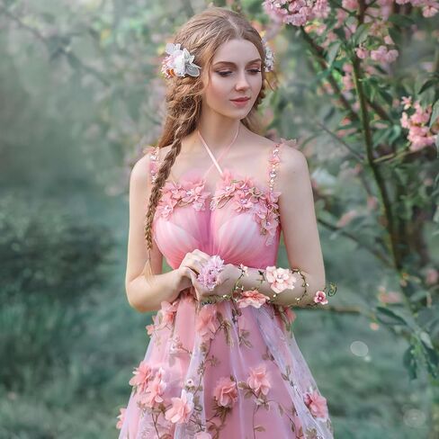 FRESHME Renaissance Fairy Flower Arm Wrap - 1 PC Elf Arm Cuff Bracelet with Pink Flowers Woodland Forest Mother Nature Costume Poison Ivy Costume Fantasy Renfaire Cosplay Prom Dress Up Accessories for Women in Kuwait
