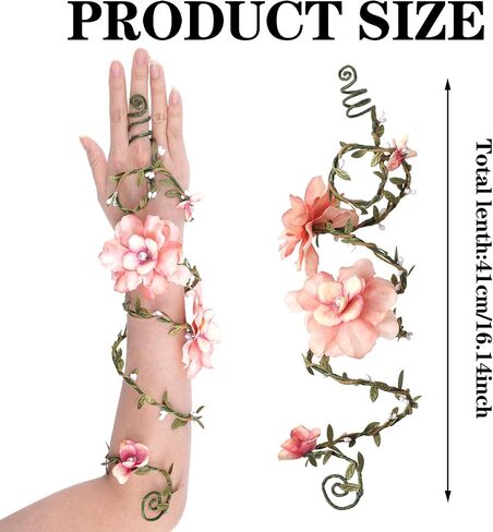 FRESHME Renaissance Fairy Flower Arm Wrap - 1 PC Elf Arm Cuff Bracelet with Pink Flowers Woodland Forest Mother Nature Costume Poison Ivy Costume Fantasy Renfaire Cosplay Prom Dress Up Accessories for Women in Kuwait