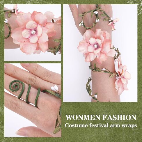 FRESHME Renaissance Fairy Flower Arm Wrap - 1 PC Elf Arm Cuff Bracelet with Pink Flowers Woodland Forest Mother Nature Costume Poison Ivy Costume Fantasy Renfaire Cosplay Prom Dress Up Accessories for Women in Kuwait