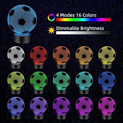 Soccer 3D Night Light, 3D Illusion Lamp with Remote Control 16 Colors Changing, Soccer Accessories Stuff Toys Decor for Fan Boys Girls in Saudi Arabia